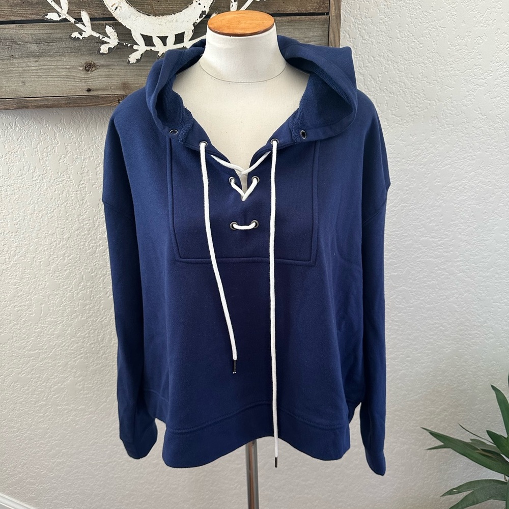 Evereve Joey Navy Blue Lace-Up Hoodie Ladies XL NWT